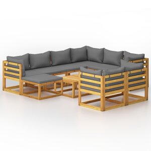Salon de jardin meuble d'extérieur ensemble de mobilier 10 pièces avec coussin bois d'acacia solide 02_0014961