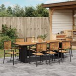 Ensemble de Dîner de Jardin 9 pièces vidaXL Noir Rattan Synthétique Acacia