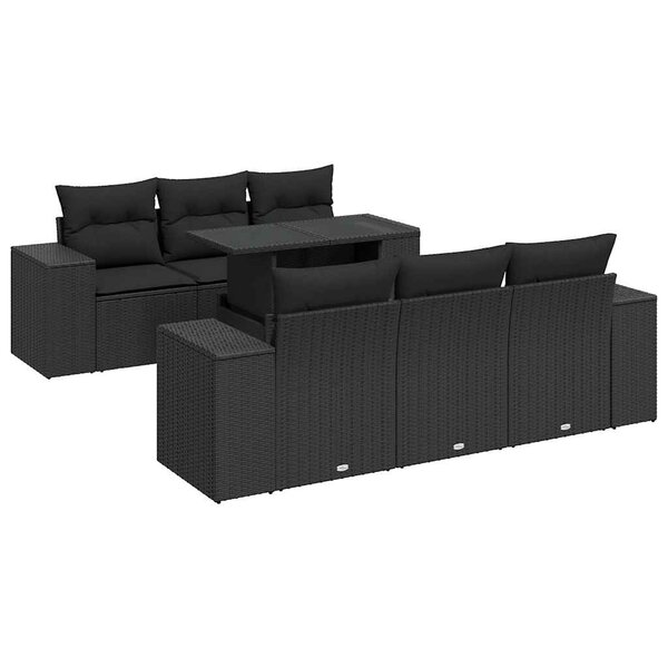 vidaXL Salon de jardin 7 Pièces avec coussins noir résine tressée
