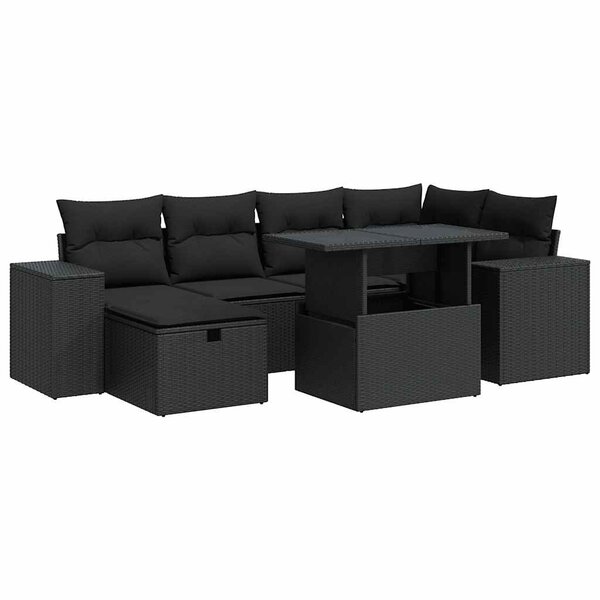vidaXL Salon de jardin 8 Pièces avec coussins noir résine tressée