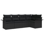 vidaXL Ensemble de canapé de jardin 5 pièces avec coussins en noir Poly Rattan