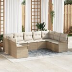 vidaXL Ensemble de canapé de jardin 9 pièces avec coussins beige poly rattan