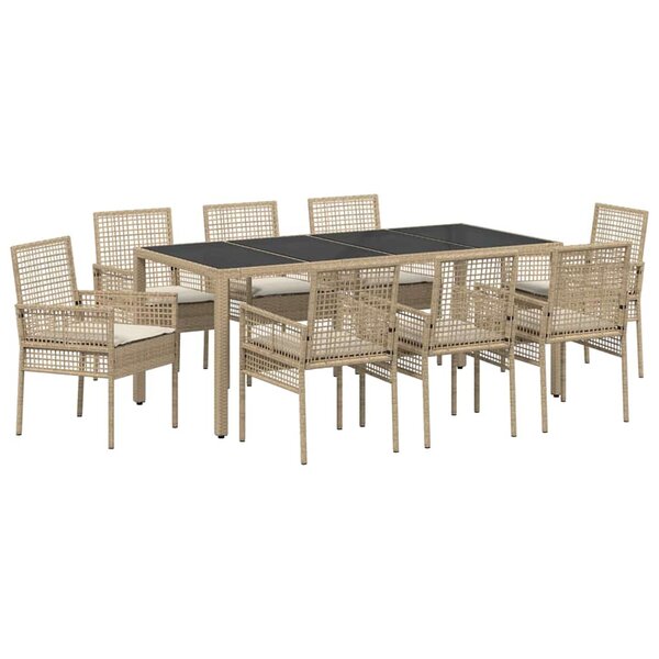 vidaXL Ensemble de salle à manger pour jardin 9 Pièces Beige Rattan PE