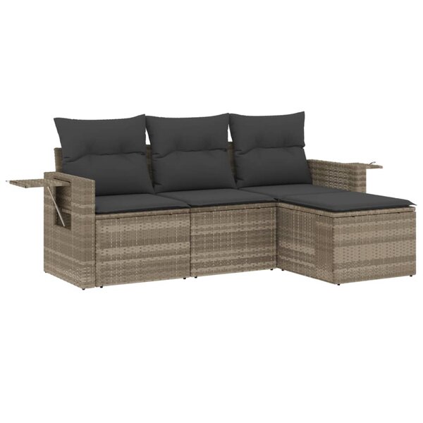 vidaXL Salon de jardin 4 Pièces avec coussins gris clair résine tressée