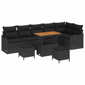 vidaXL Ensemble de canapé de jardin 9 Pièces Noir polyrotin