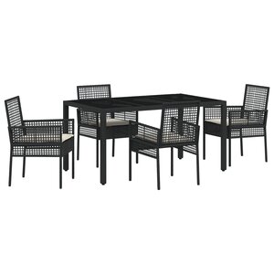 Ensemble de salle à manger de jardin 5 pièces vidaXL avec coussins en poly rattan noir