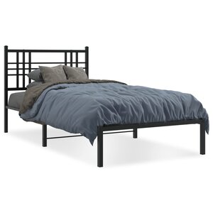 vidaXL Cadre de lit métal sans matelas avec tête de lit noir 100x190cm