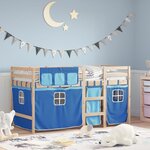 vidaXL Lit mezzanine enfants et rideaux bleu 90x190cm bois pin massif