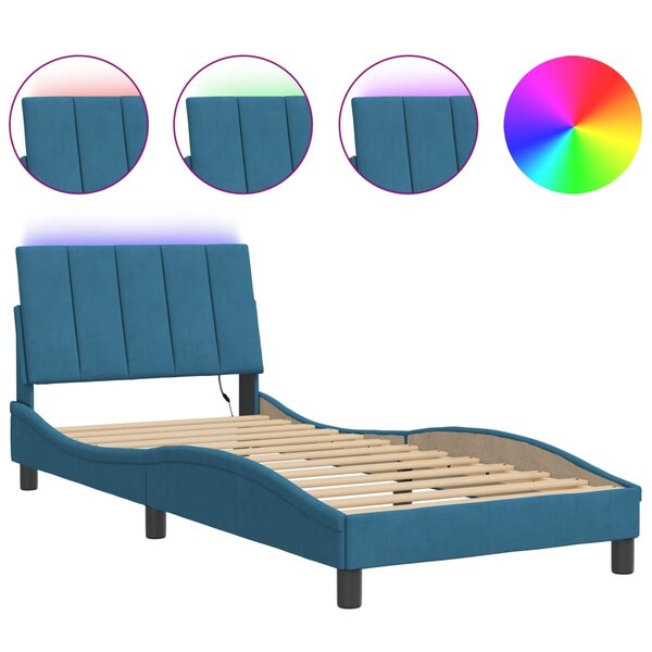 vidaXL Cadre de lit avec lumières LED bleu 90x190 cm velours