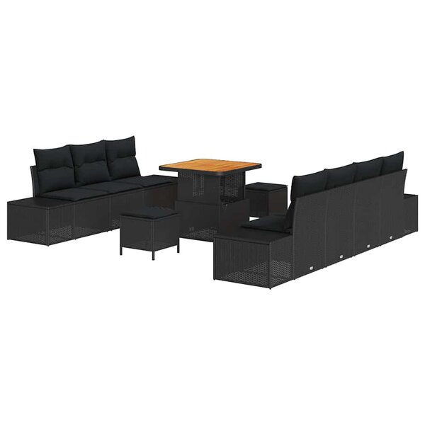 vidaXL Ensemble de canapé de jardin 10 Pièces Noir Poly rotin