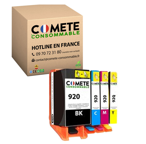 COMETE, Entreprise Française- 920XL- pack 4 Cartouches Compatibles HP