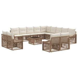 vidaXL Ensemble de canapé de jardin 14 Pièces Beige polyrotin