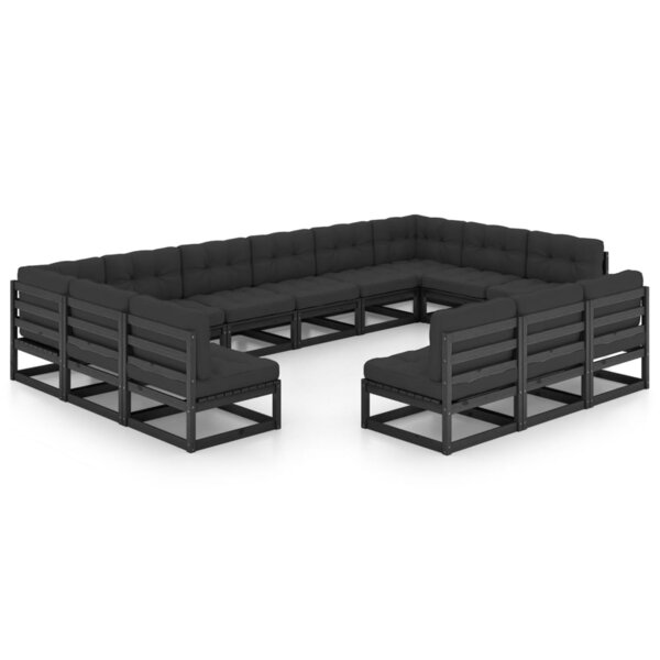 vidaXL Salon de jardin 13 Pièces avec coussins noir bois de pin massif