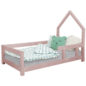 Lit cabane enfant POPPI 140 x 200 rose pastel 1