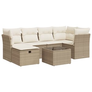 vidaXL Salon de jardin avec coussins 7 Pièces beige résine tressée