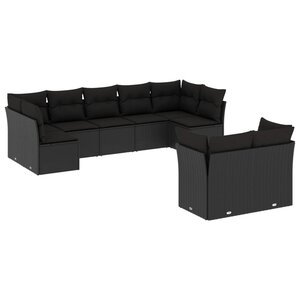 vidaXL Salon de jardin 9 Pièces avec coussins noir résine tressée
