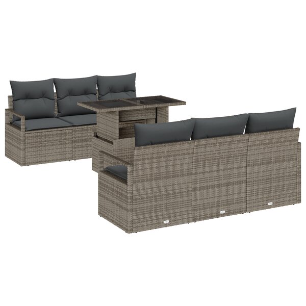 Ensemble de canapés de jardin 7 pièces avec coussins en poly rattan gris