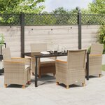 vidaXL Set de salle à manger de jardin 5 pièces avec coussins Beige Poly Rattan
