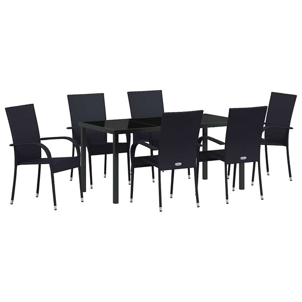 vidaXL Ensemble de salle à manger pour jardin 7 Pièces Noir