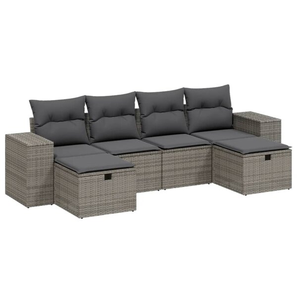 vidaXL Salon de jardin 6 Pièces avec coussins gris résine tressée
