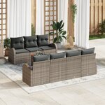 vidaXL Ensemble de 8 Canapés de Jardin avec Coussins Gris Poly Rattan Acacia