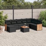 vidaXL Salon de jardin 9 Pièces avec coussins noir résine tressée
