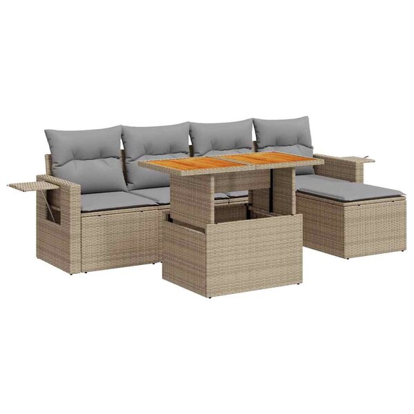 vidaXL Salon de jardin avec coussins 6 Pièces beige résine tressée