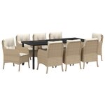 vidaXL Ensemble de salle à manger de jardin 9 pièces avec coussins beige en poly rattan