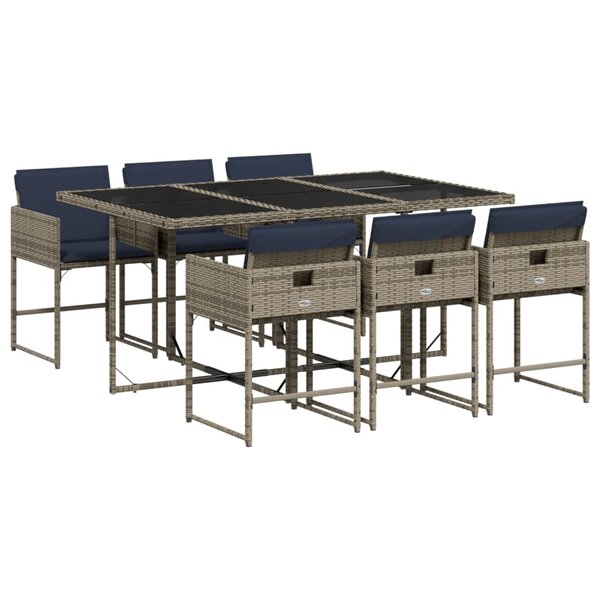 vidaXL Ensemble à manger de jardin 7 Pièces coussins gris résine tressée