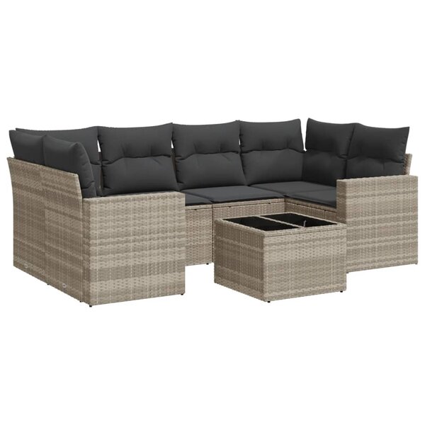 vidaXL Salon de jardin avec coussins 7 Pièces gris clair résine tressée