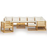 Salon de jardin meuble d'extérieur ensemble de mobilier 12 pièces avec coussin crème bois d'acacia solide 02_0015531