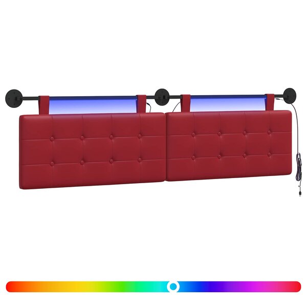 vidaXL Tête de lit suspendue Avec lumière LED Bordeaux Simili cuir