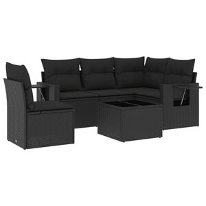 vidaXL Salon de jardin 6 Pièces avec coussins noir résine tressée