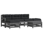 vidaXL Salon de jardin 6 Pièces avec coussins gris bois massif