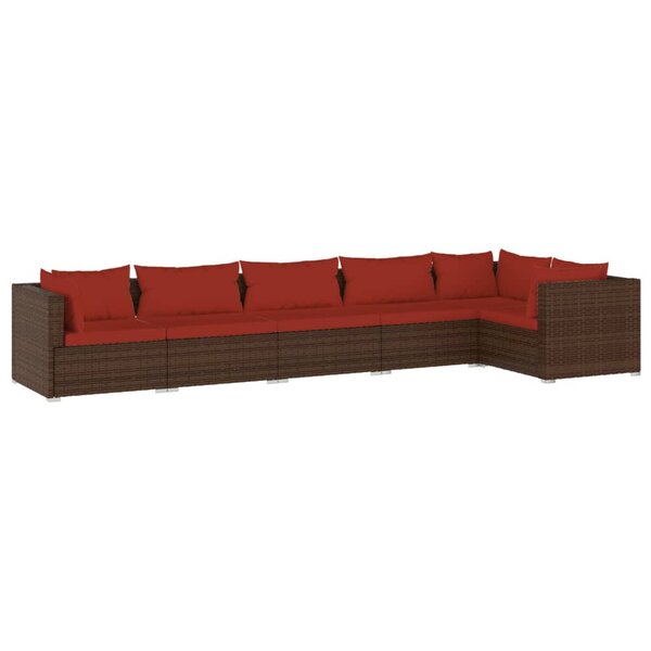 Salon de jardin meuble d'extérieur ensemble de mobilier 6 pièces avec coussins résine tressée marron 02_0016886