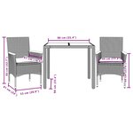 vidaXL Ensemble à manger de jardin et coussins 3 Pièces gris rotin verre