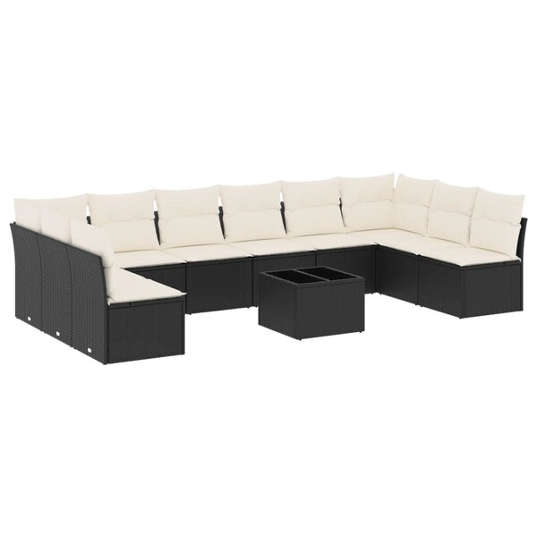 vidaXL Salon de jardin 11 Pièces avec coussins noir résine tressée