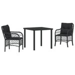 vidaXL Ensemble de Salle à Manger de Jardin de 3 Pièces avec Coussins Noir Poly Rattan