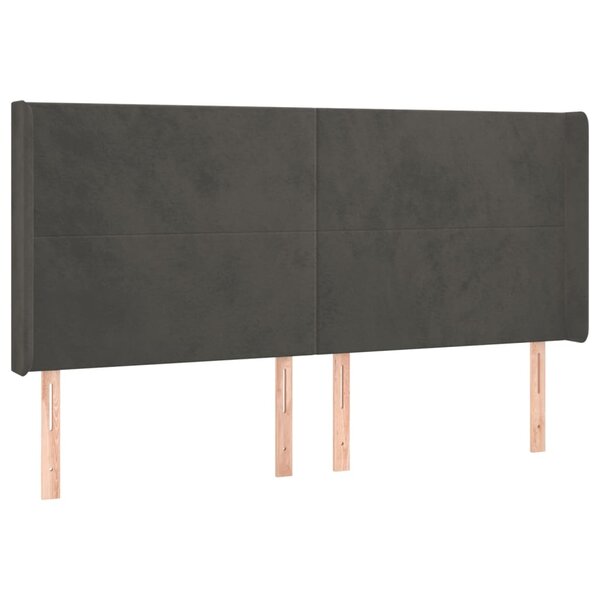 vidaXL Tête de lit avec oreilles Gris foncé 163x16x118/128 cm Velours