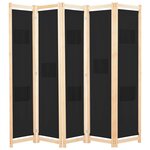 vidaXL Cloison de séparation 5 panneaux Noir 200 x 170 x 4 cm Tissu
