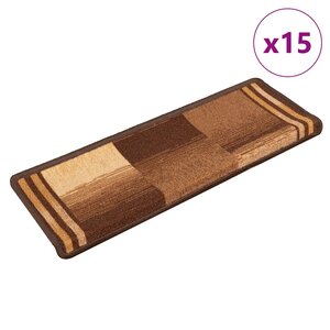 vidaXL Tapis d'escalier autocollants 15 Pièces 65x21x4 cm Marron
