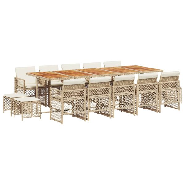 vidaXL Ensemble à manger de jardin et coussins 15 Pièces beige