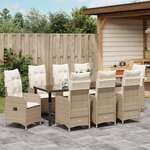 vidaXL Set de Dining de Jardin 9 Pièces avec Coussins Beiges Poly Rattan