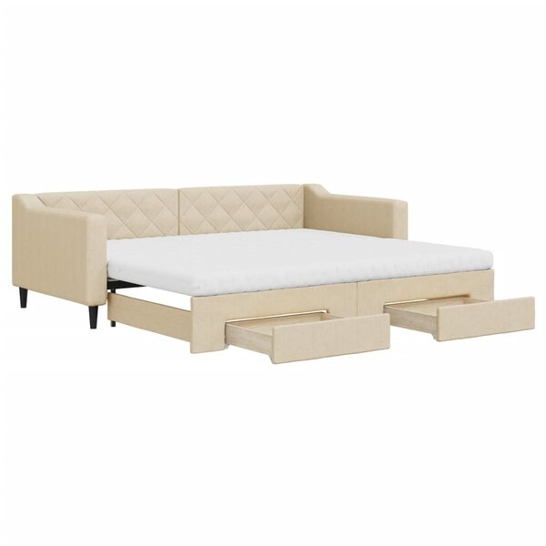 vidaXL Lit de jour avec gigogne et tiroirs crème 90x200 cm tissu