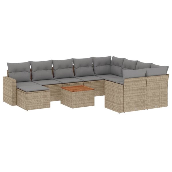 vidaXL Salon de jardin 11 Pièces avec coussins beige résine tressée