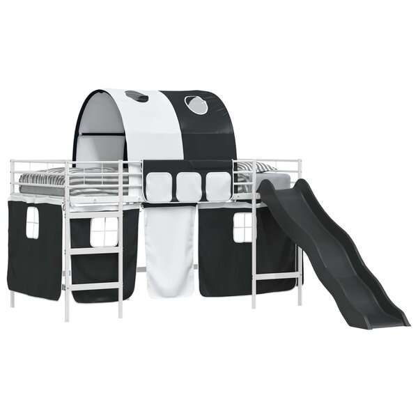 vidaXL Cadre de lit superposé pour enfants avec rideaux Blanc et Noir