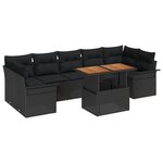 vidaXL Ensemble de canapés de jardin 8 pièces avec coussins noir poly rattan acacia