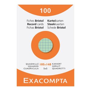 Étui De 100 Fiches - Bristol Quadrillé 5x5 105x148mm - Couleurs Assorties - X 10 - Exacompta