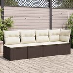 vidaXL Canapé de jardin avec coussins 4 places marron résine tressée