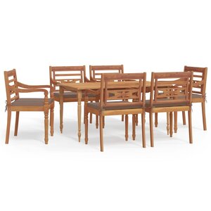vidaXL Ensemble à manger de jardin coussins 7Pièces Bois de teck solide